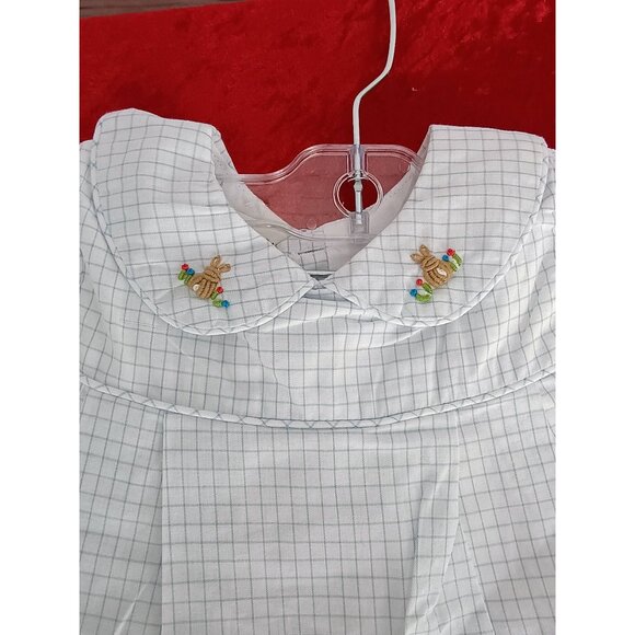The Oaks Apparel 6M White‎ & Blue Checked Dress With Bottoms & Bunny Embroidery - Picture 3 of 9